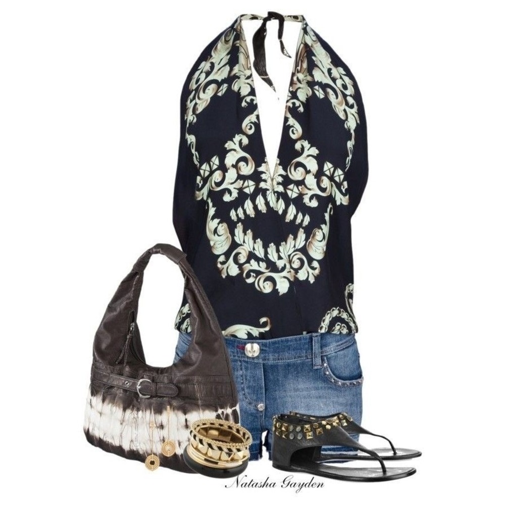 Philipp Plein Y2k SS13 CW2501 Baroque Print Halter Neck Denim Shorts Romper‎ XS